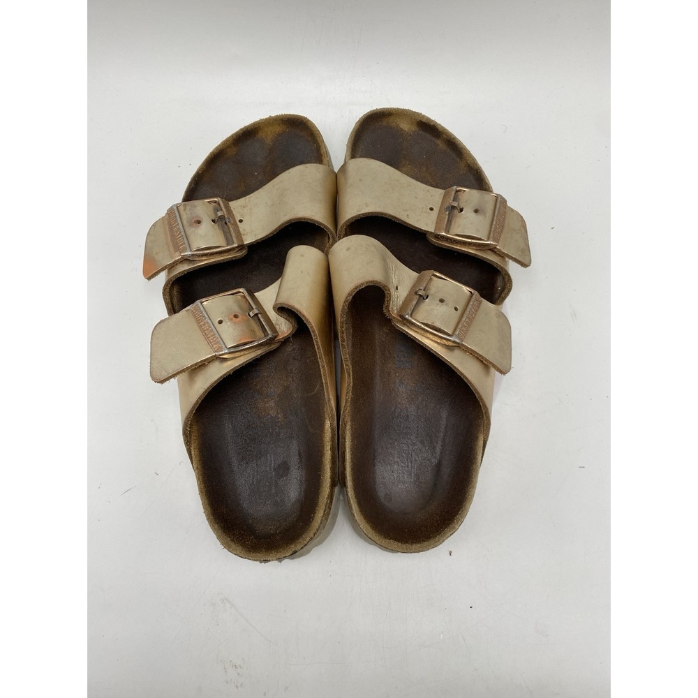 Birkenstock Sandals Women 6- 6.5 / EU 37 Arizona Birko-Flor Gold Slides 4011 - Picture 8 of 11